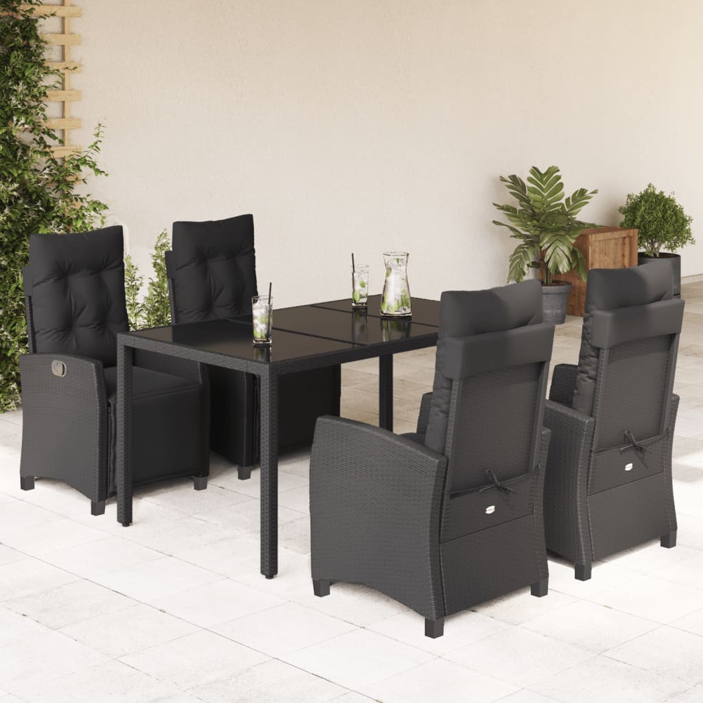 5-tlg. Garten-Essgruppe mit Kissen Schwarz Poly Rattan
